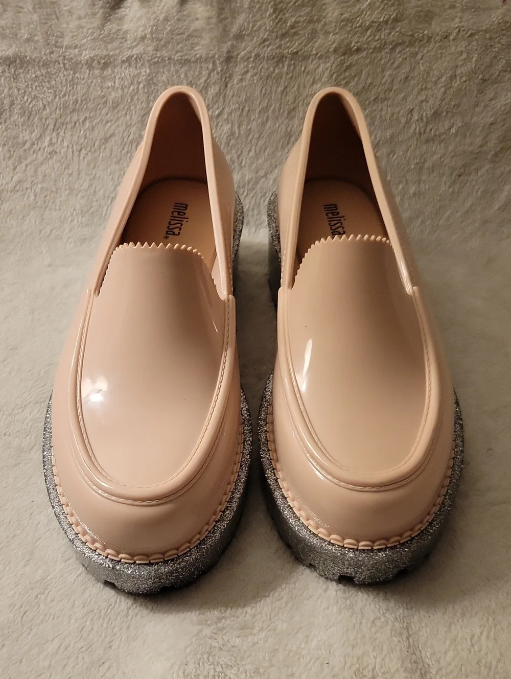 Melissa Blush And Silver Glitter Platform Royal Loafers Size 7